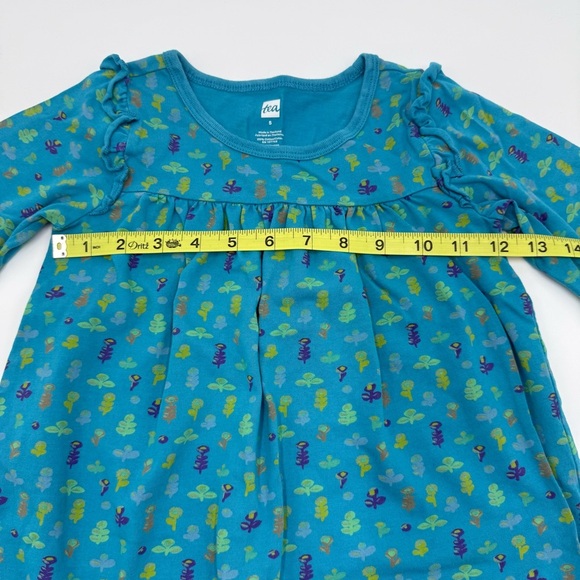 Tea Collection Girls Long Sleeve Mighty Mini Dress 5 Teal Long Sleeve Cotton EUC - Picture 8 of 10